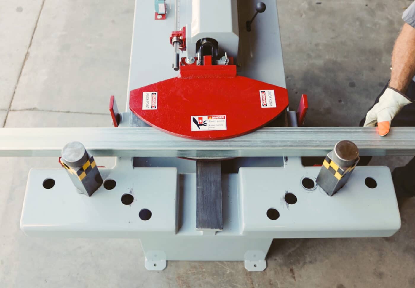 aerial view of square tube bender for sale that is about to bend metal